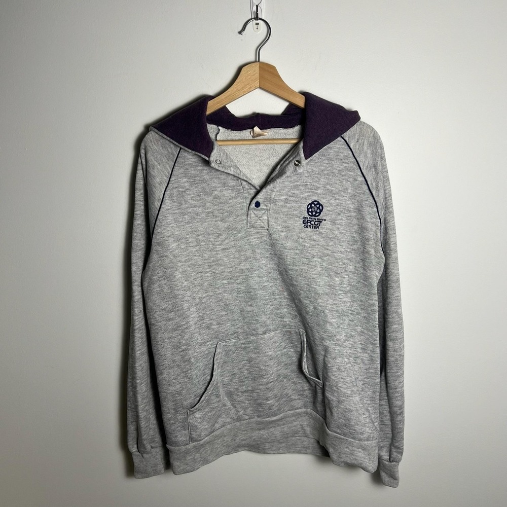 Vintage Walt Disney World Epcot Center Hoodie Sweatshirt Mens Large Gray 80s